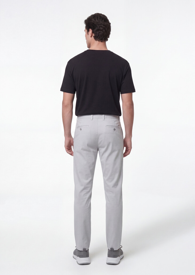 Gri Düz Dokuma Jogging Fit Casual Pamuk Karışımlı Pantolon - 4