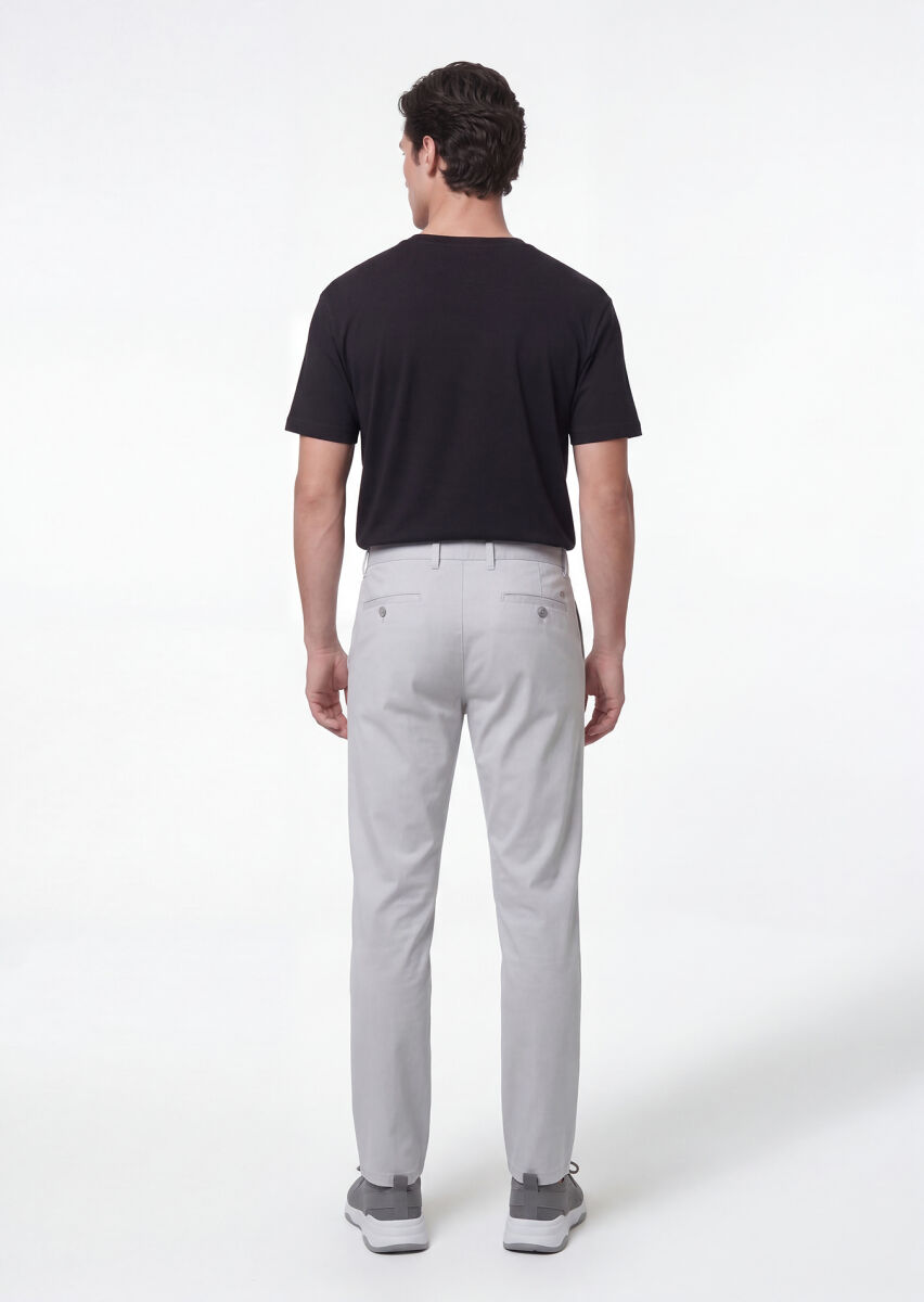 Gri Düz Dokuma Jogging Fit Casual Pamuk Karışımlı Pantolon - 4