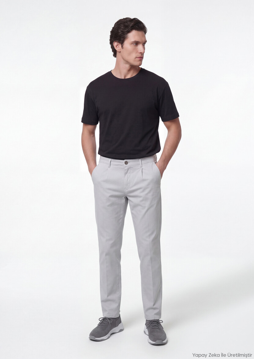 Gri Düz Dokuma Jogging Fit Casual Pamuk Karışımlı Pantolon 