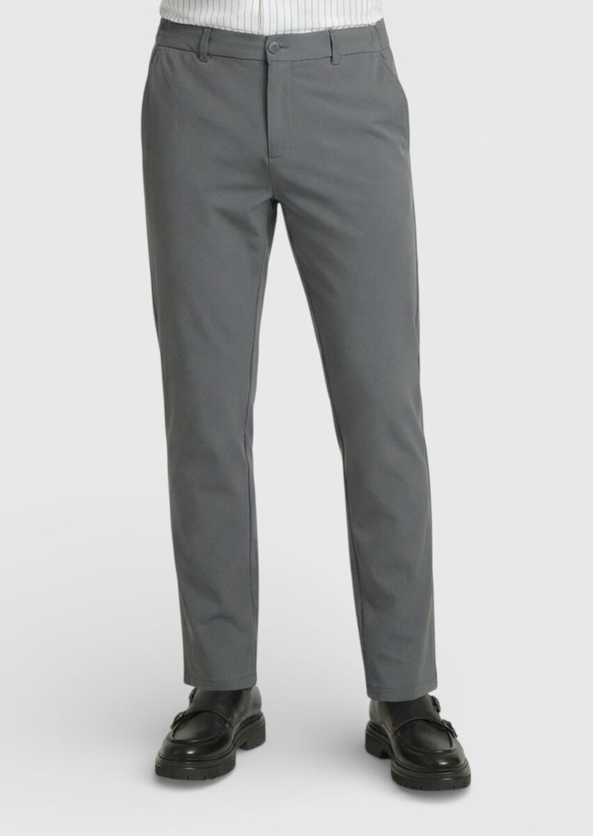 Gri Düz Dokuma Jogging Fit Casual Pamuk Karışımlı Pantolon - 3