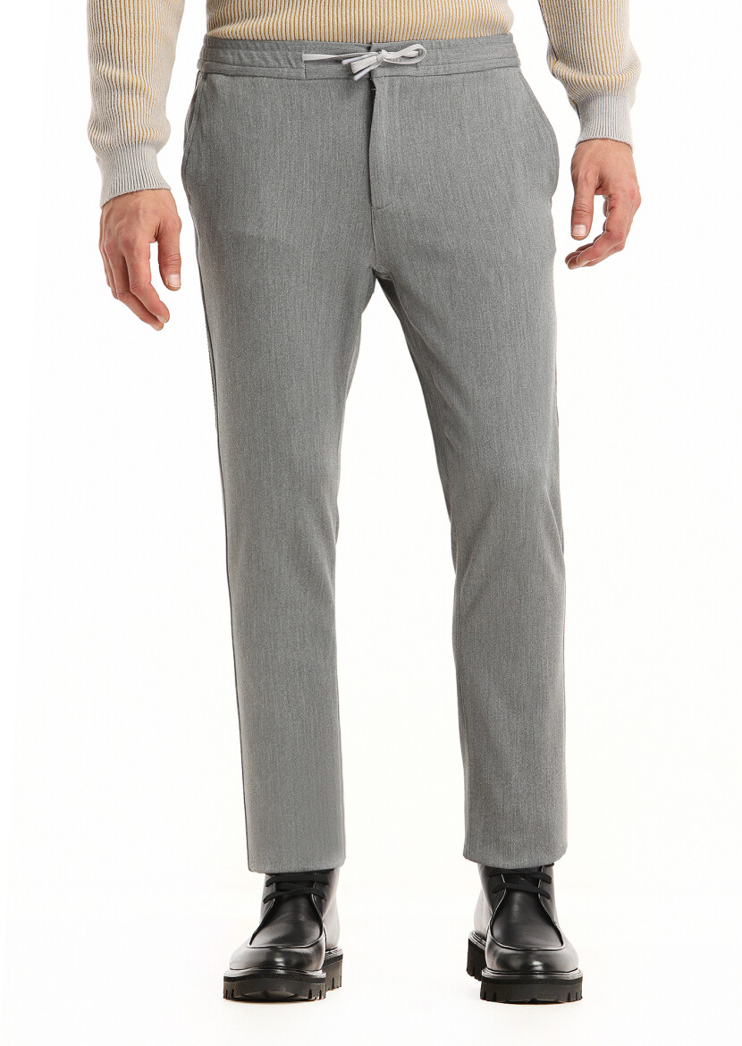 Gri Düz Dokuma Jogging Fit Casual Pantolon - 1