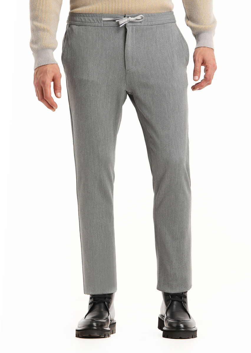Gri Düz Dokuma Jogging Fit Casual Pantolon - 1