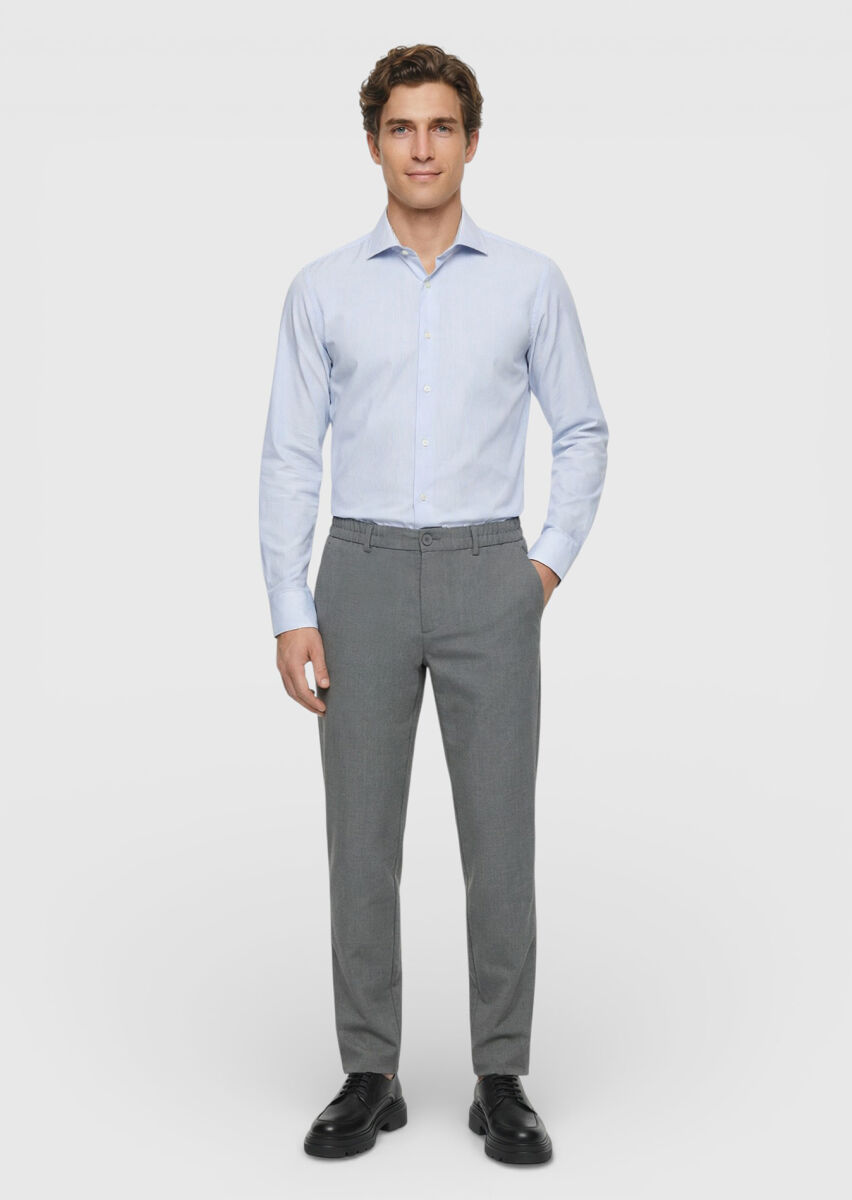 Gri Düz Dokuma Jogging Fit Casual Pantolon - 1