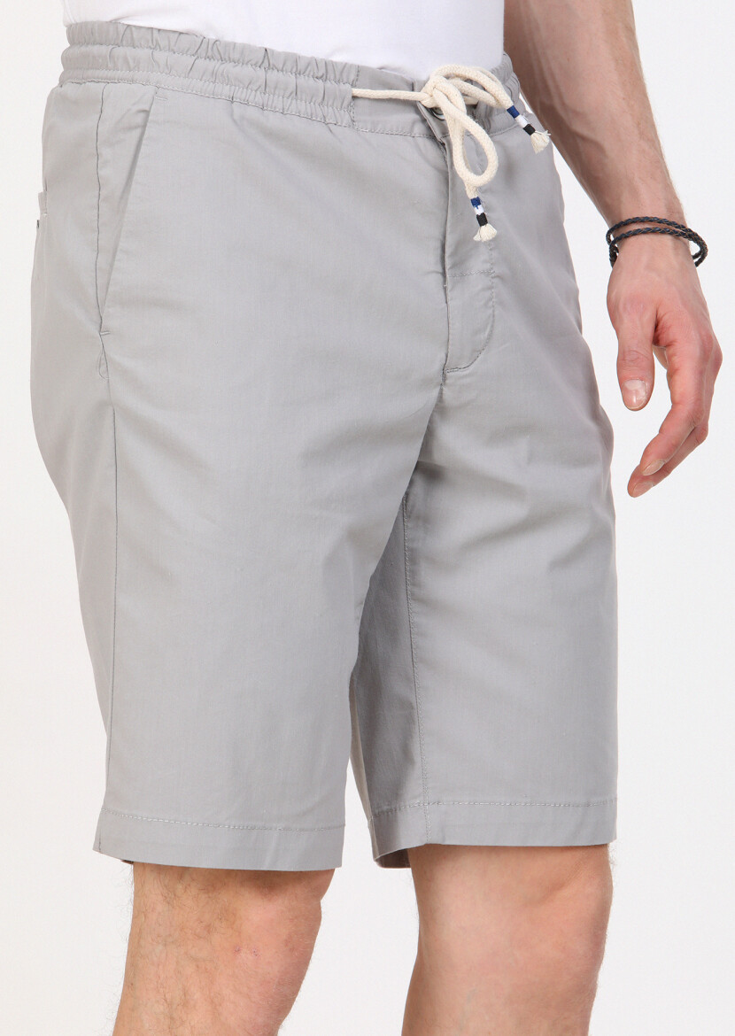 Gri Düz Dokuma Regular Fit Casual Pamuk Karışımlı Bermuda - 3