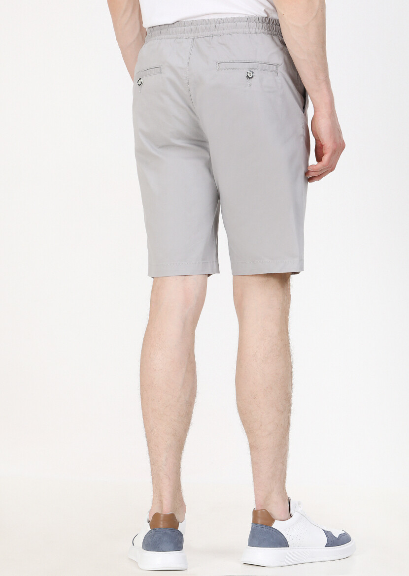 Gri Düz Dokuma Regular Fit Casual Pamuk Karışımlı Bermuda - 4