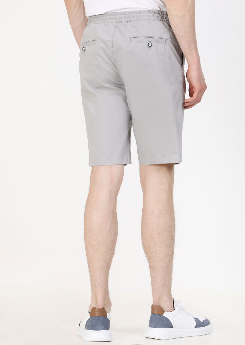 Gri Düz Dokuma Regular Fit Casual Pamuk Karışımlı Bermuda - 4