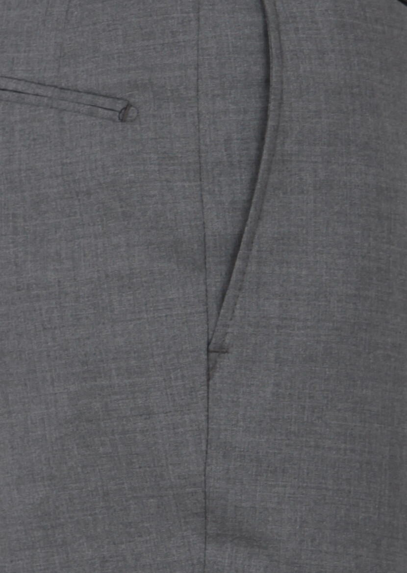 Gri Düz Dokuma Regular Fit Klasik %100 Yün Pantolon - 3
