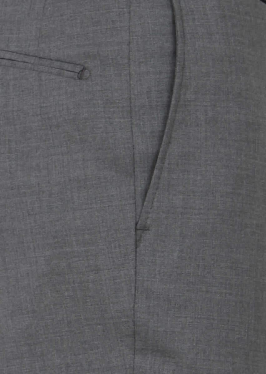 Gri Düz Dokuma Regular Fit Klasik %100 Yün Pantolon - 3