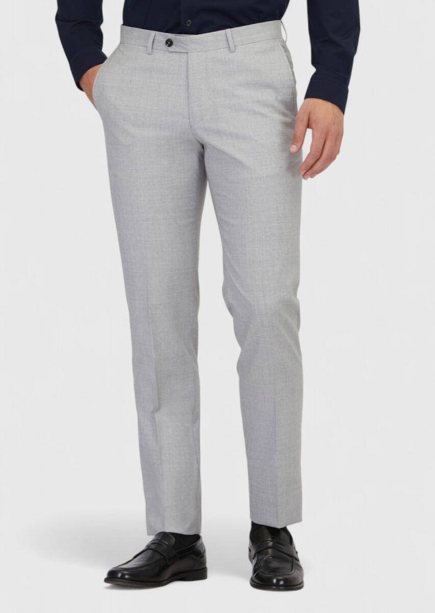 Gri Düz Dokuma Regular Fit Klasik %100 Yün Pantolon - 2