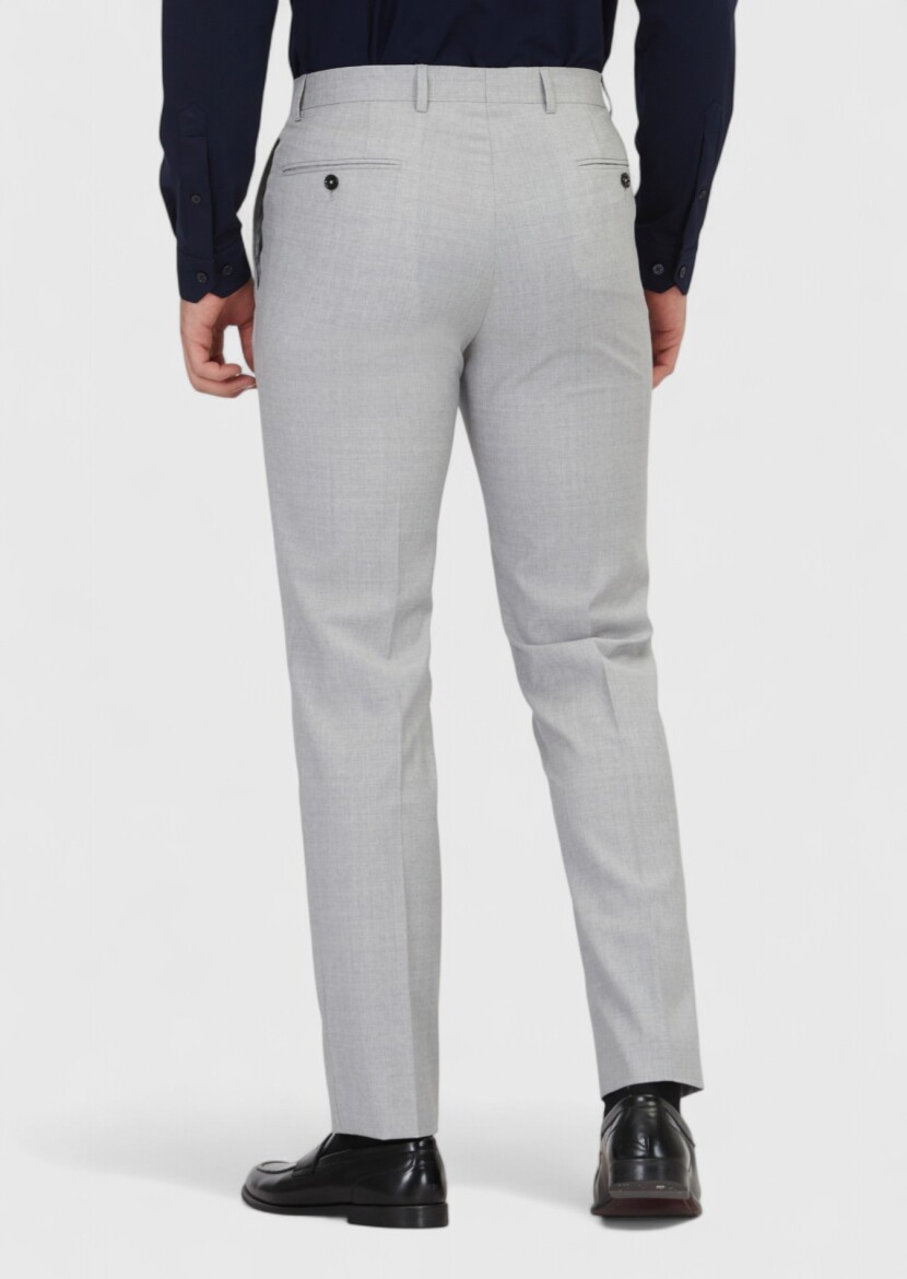 Gri Düz Dokuma Regular Fit Klasik %100 Yün Pantolon - 4