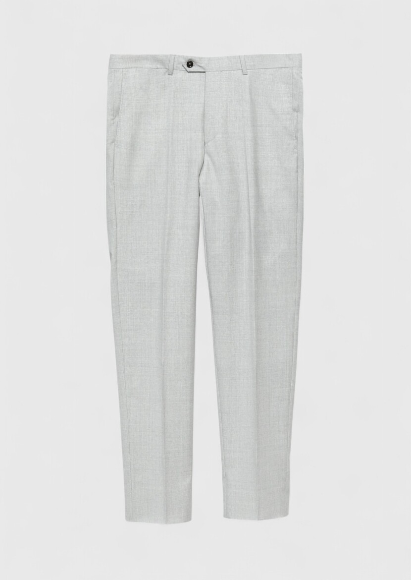 Gri Düz Dokuma Regular Fit Klasik %100 Yün Pantolon - 5