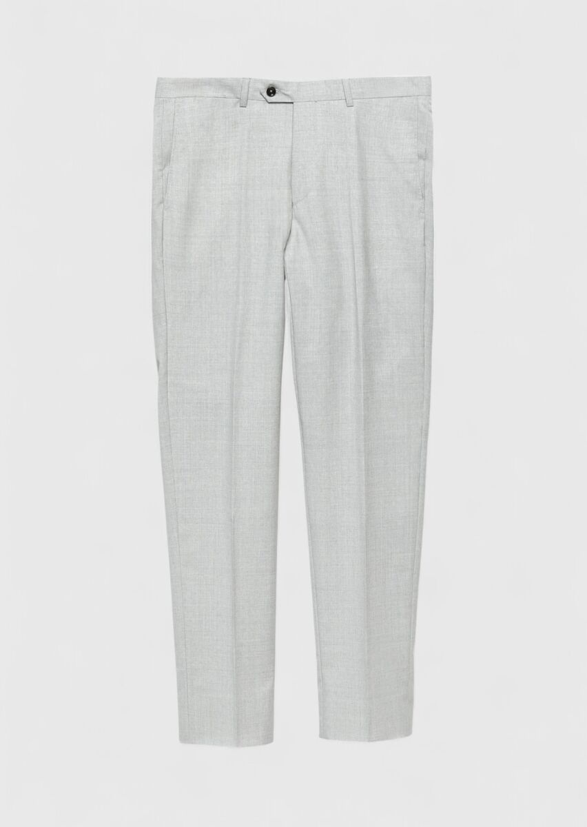 Gri Düz Dokuma Regular Fit Klasik %100 Yün Pantolon - 5