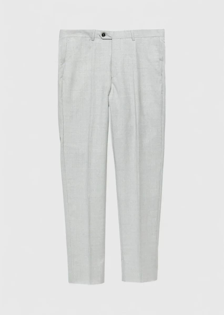 Gri Düz Dokuma Regular Fit Klasik %100 Yün Pantolon - 1
