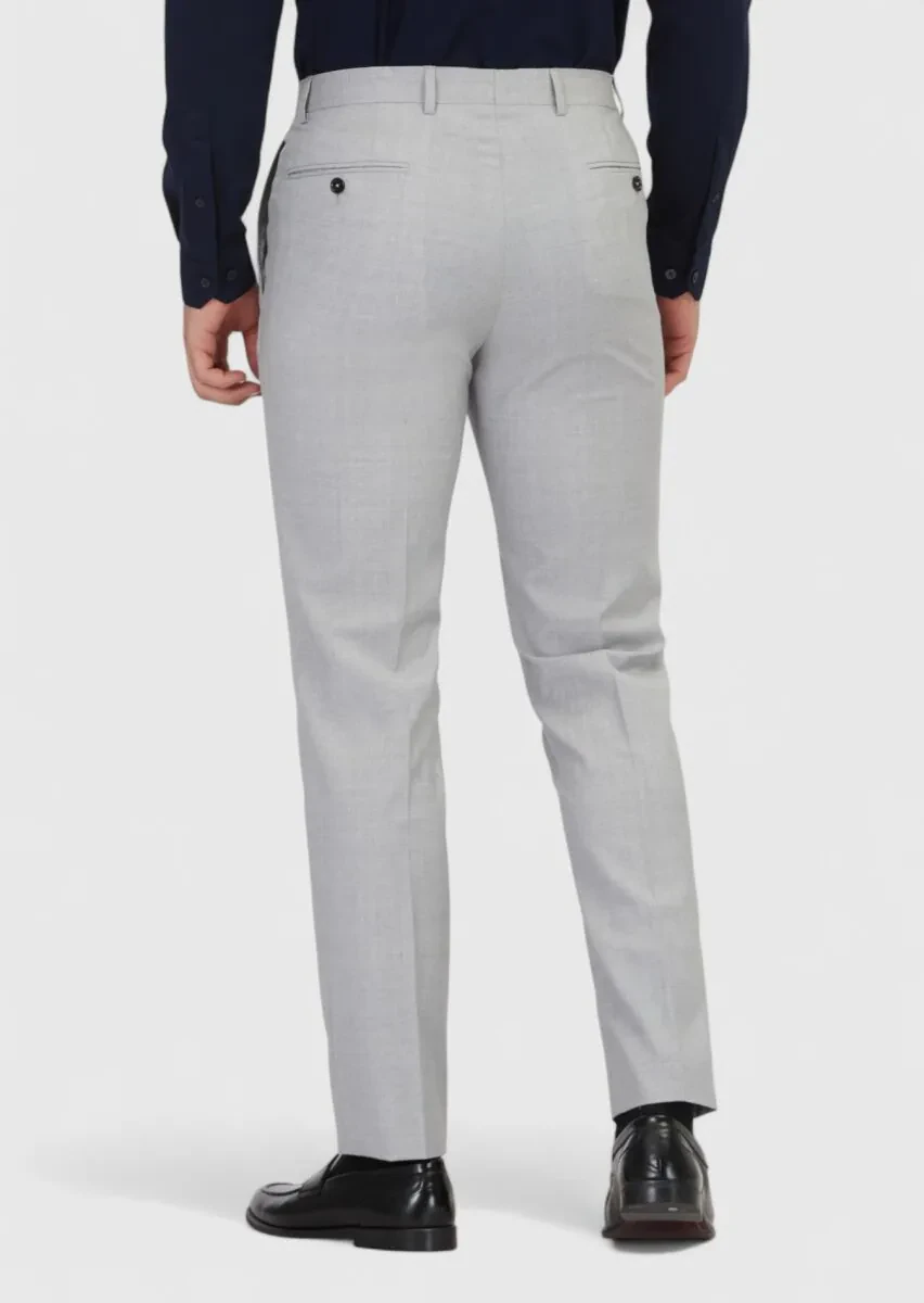 Gri Düz Dokuma Regular Fit Klasik %100 Yün Pantolon - 4