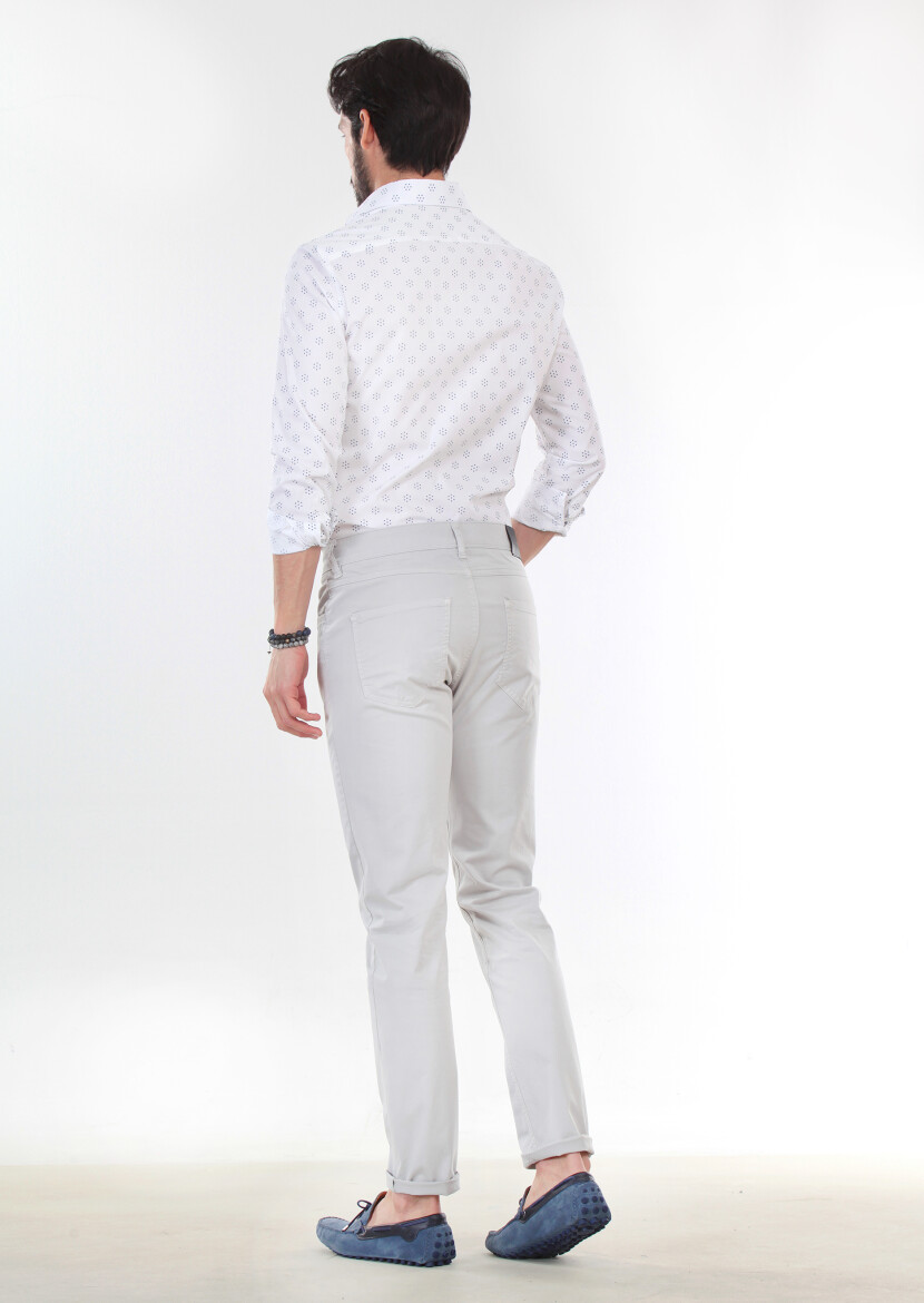 Gri Düz Dokuma Slim Fit Casual Pamuk Karışımlı Pantolon 