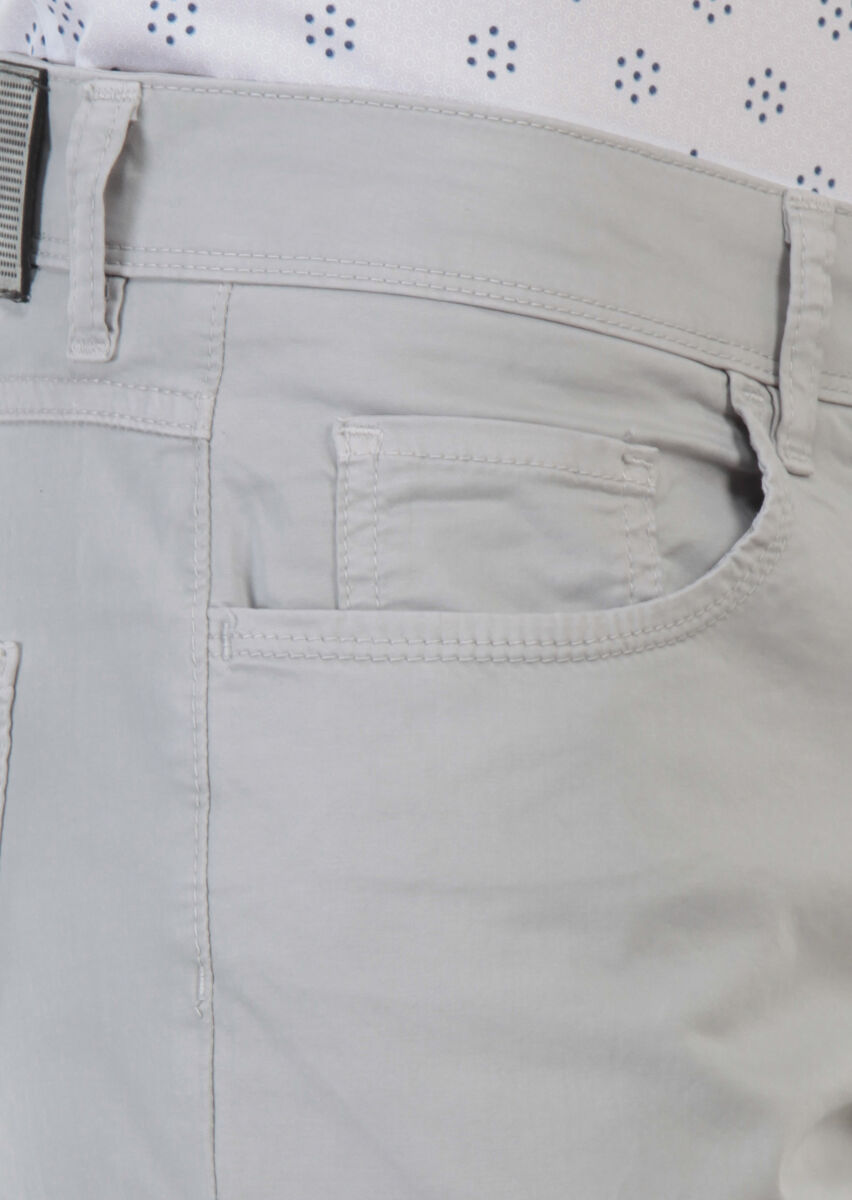 Gri Düz Dokuma Slim Fit Casual Pamuk Karışımlı Pantolon - 5