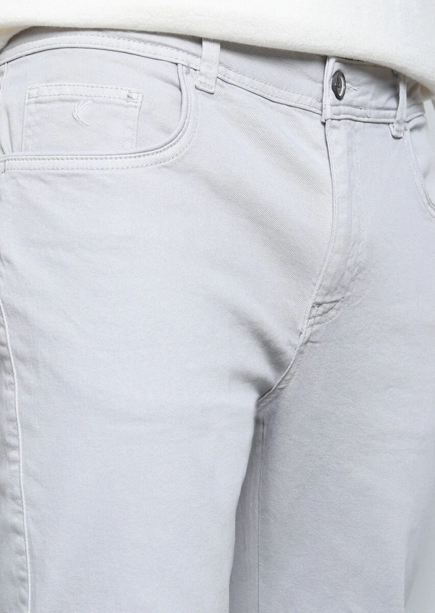 Gri Düz Dokuma Slim Fit Casual Pamuk Karışımlı Pantolon - 3