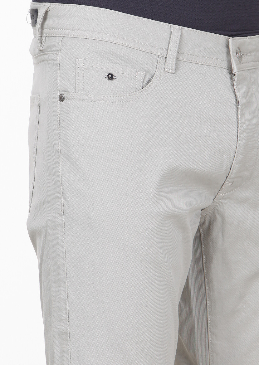 Gri Düz Dokuma Slim Fit Casual Pamuk Karışımlı Pantolon - 3