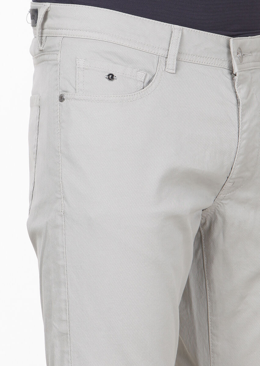 Gri Düz Dokuma Slim Fit Casual Pamuk Karışımlı Pantolon - 3