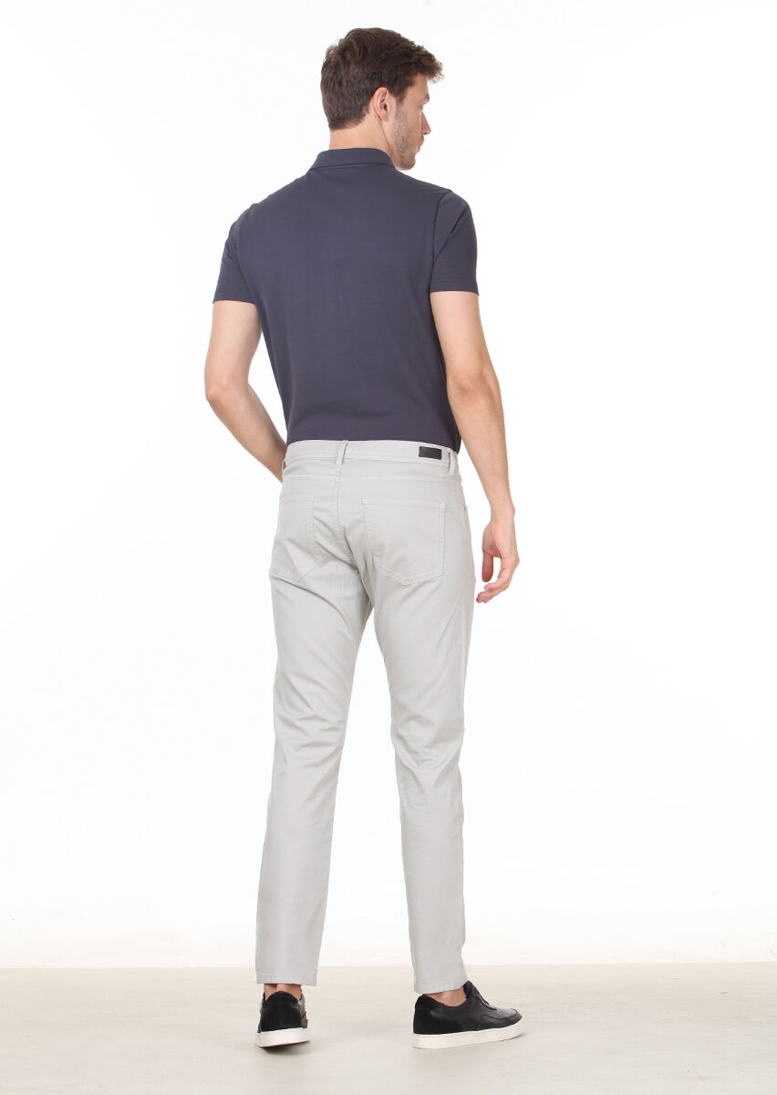 Gri Düz Dokuma Slim Fit Casual Pamuk Karışımlı Pantolon - 4
