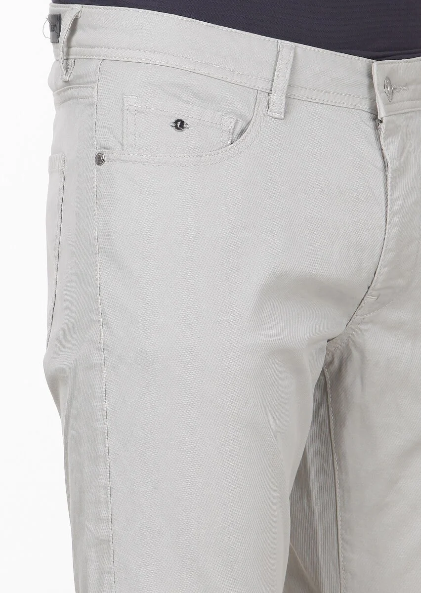 Gri Düz Dokuma Slim Fit Casual Pamuk Karışımlı Pantolon - 3