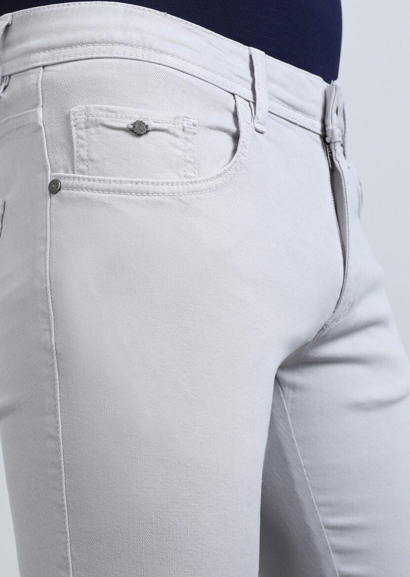 Gri Düz Dokuma Slim Fit Casual Pamuk Karışımlı Pantolon - 4