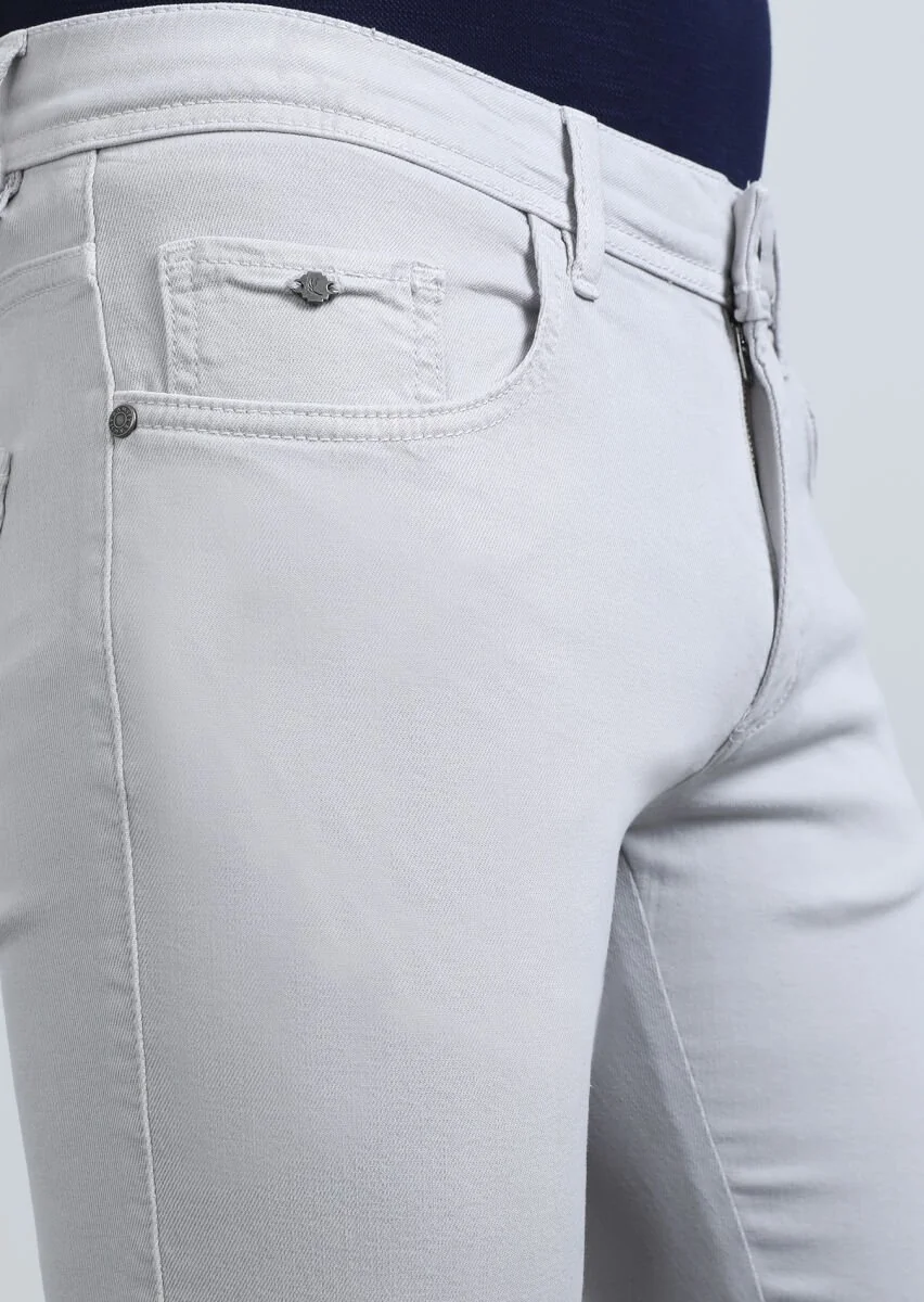 Gri Düz Dokuma Slim Fit Casual Pamuk Karışımlı Pantolon - 4