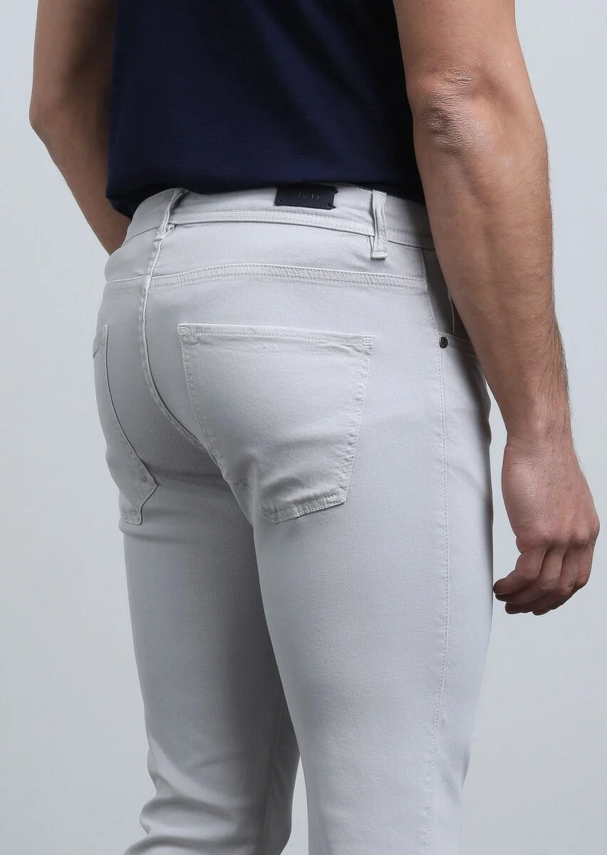 Gri Düz Dokuma Slim Fit Casual Pamuk Karışımlı Pantolon - 5