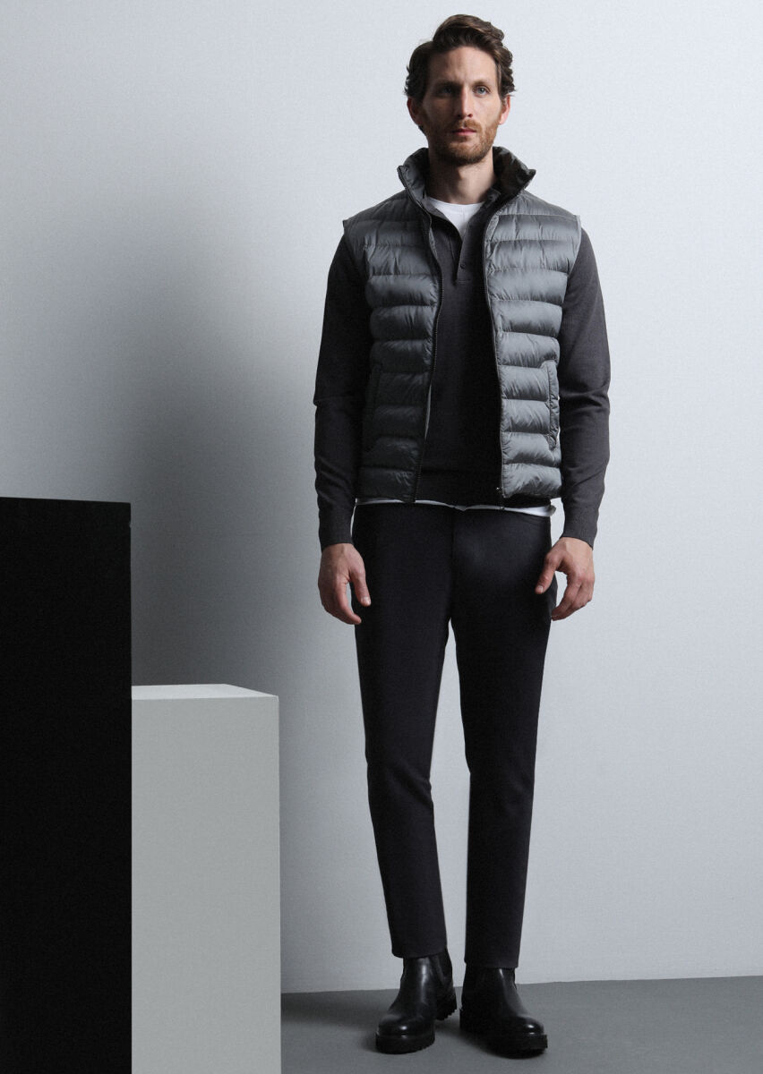 Gri Düz Dokuma Slim Fit Casual Pamuk Karışımlı Pantolon - 3