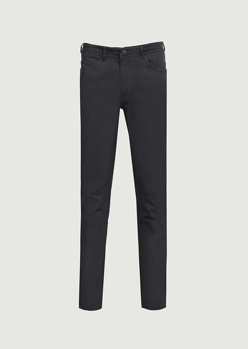 Gri Düz Dokuma Slim Fit Casual Pamuk Karışımlı Pantolon - 6