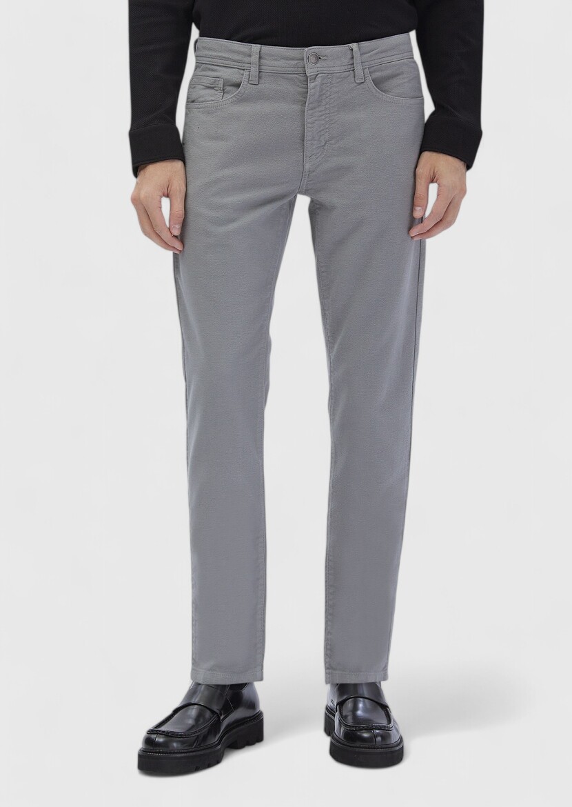Gri Düz Dokuma Slim Fit Casual Pamuk Karışımlı Pantolon - RAMSEY