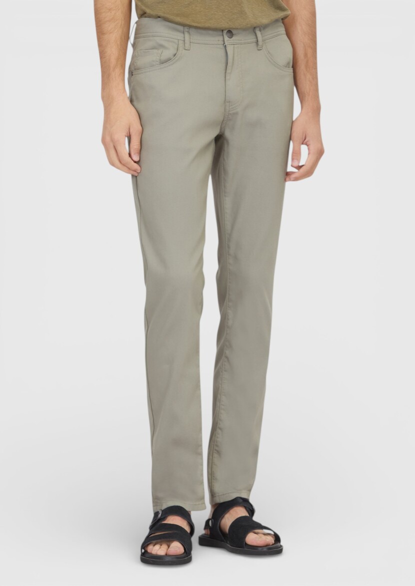 Gri Düz Dokuma Slim Fit Casual Pamuk Karışımlı Pantolon - RAMSEY