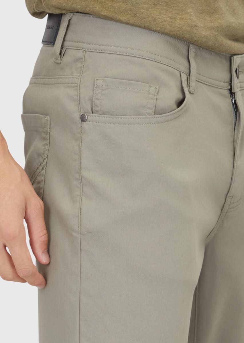 Gri Düz Dokuma Slim Fit Casual Pamuk Karışımlı Pantolon - 3