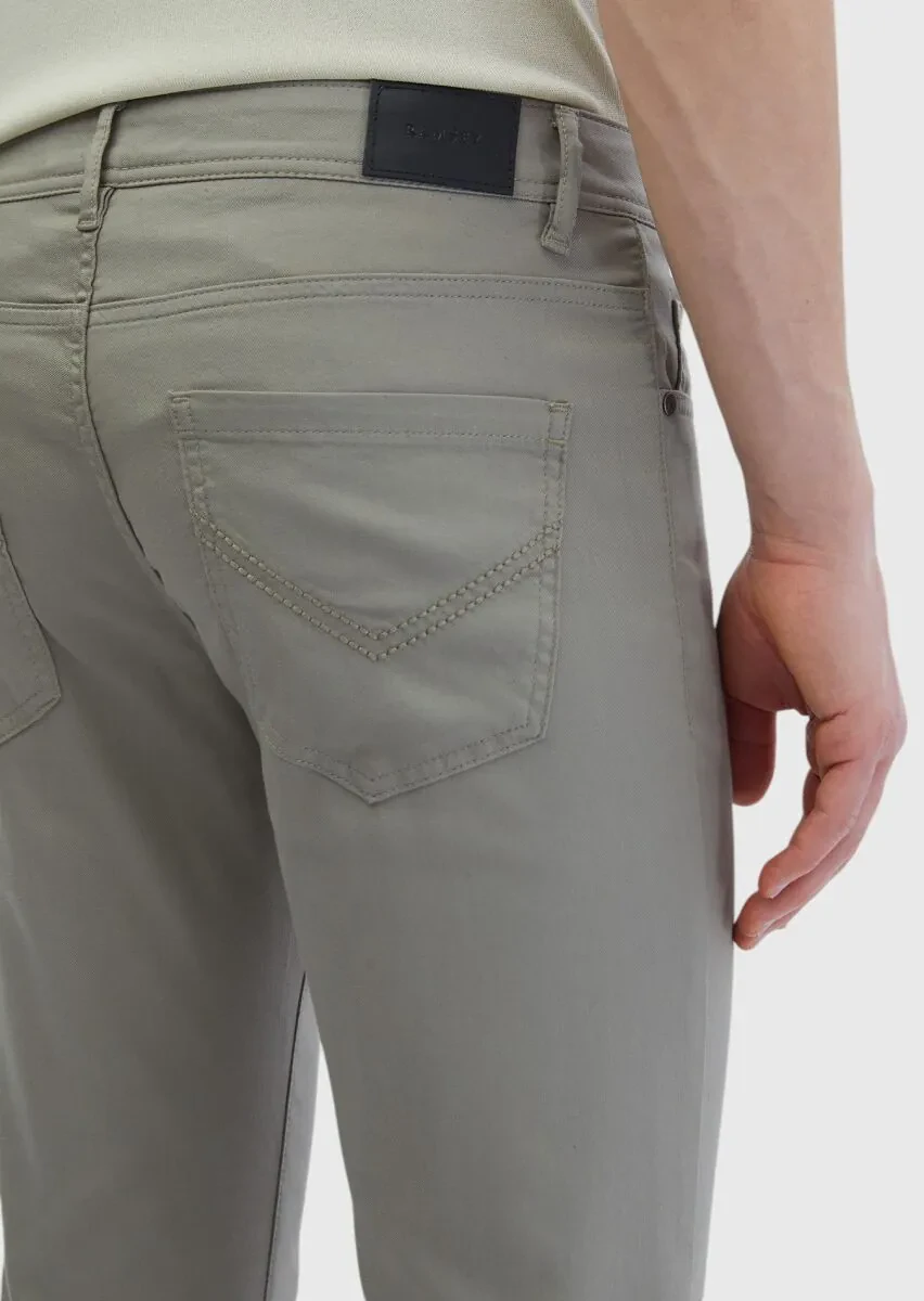 Gri Düz Dokuma Slim Fit Casual Pamuk Karışımlı Pantolon - 4