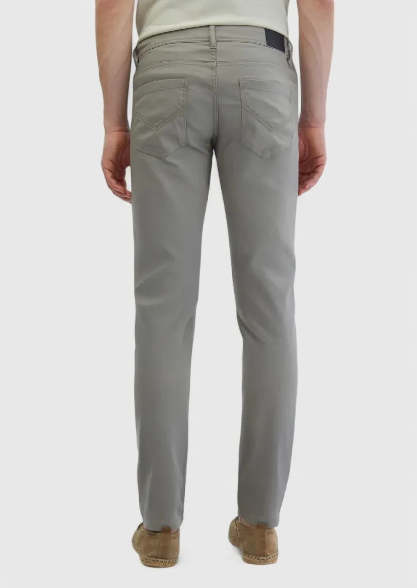 Gri Düz Dokuma Slim Fit Casual Pamuk Karışımlı Pantolon - 5