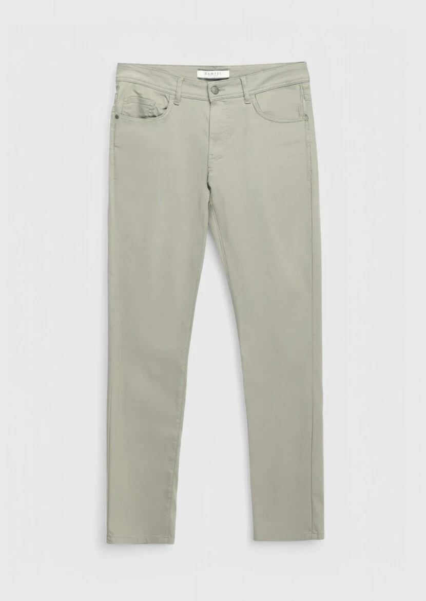 Gri Düz Dokuma Slim Fit Casual Pamuk Karışımlı Pantolon - 6