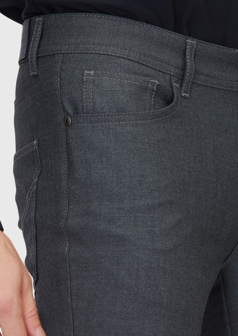 Gri Düz Dokuma Slim Fit Casual Pantolon - 3