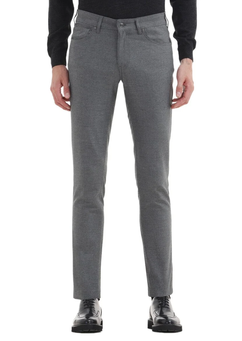 Gri Düz Dokuma Slim Fit Casual Pantolon 