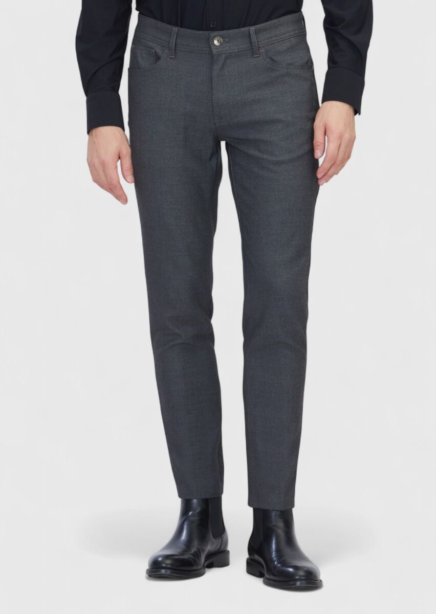 Gri Düz Dokuma Slim Fit Casual Pantolon - 2