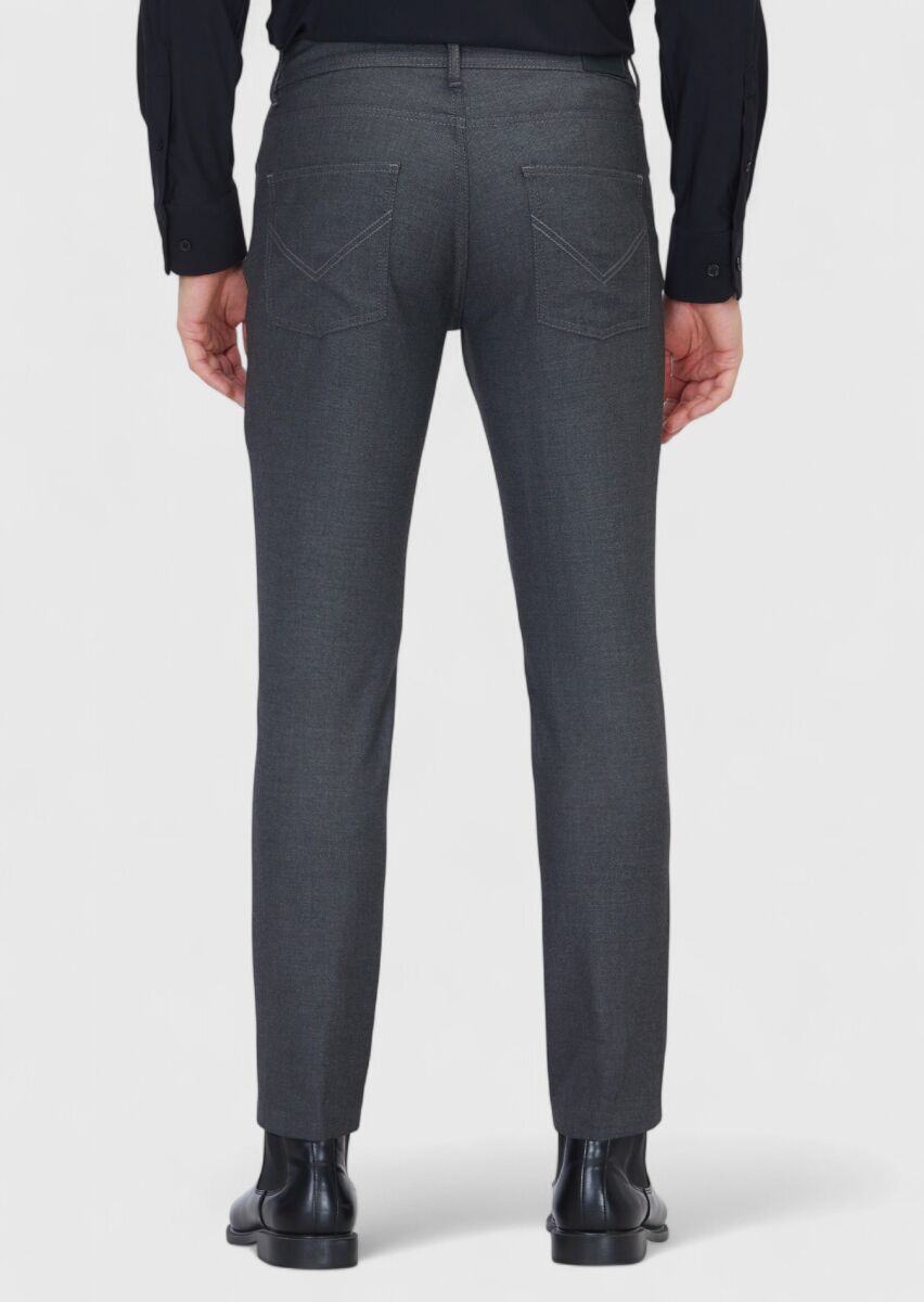 Gri Düz Dokuma Slim Fit Casual Pantolon - 5