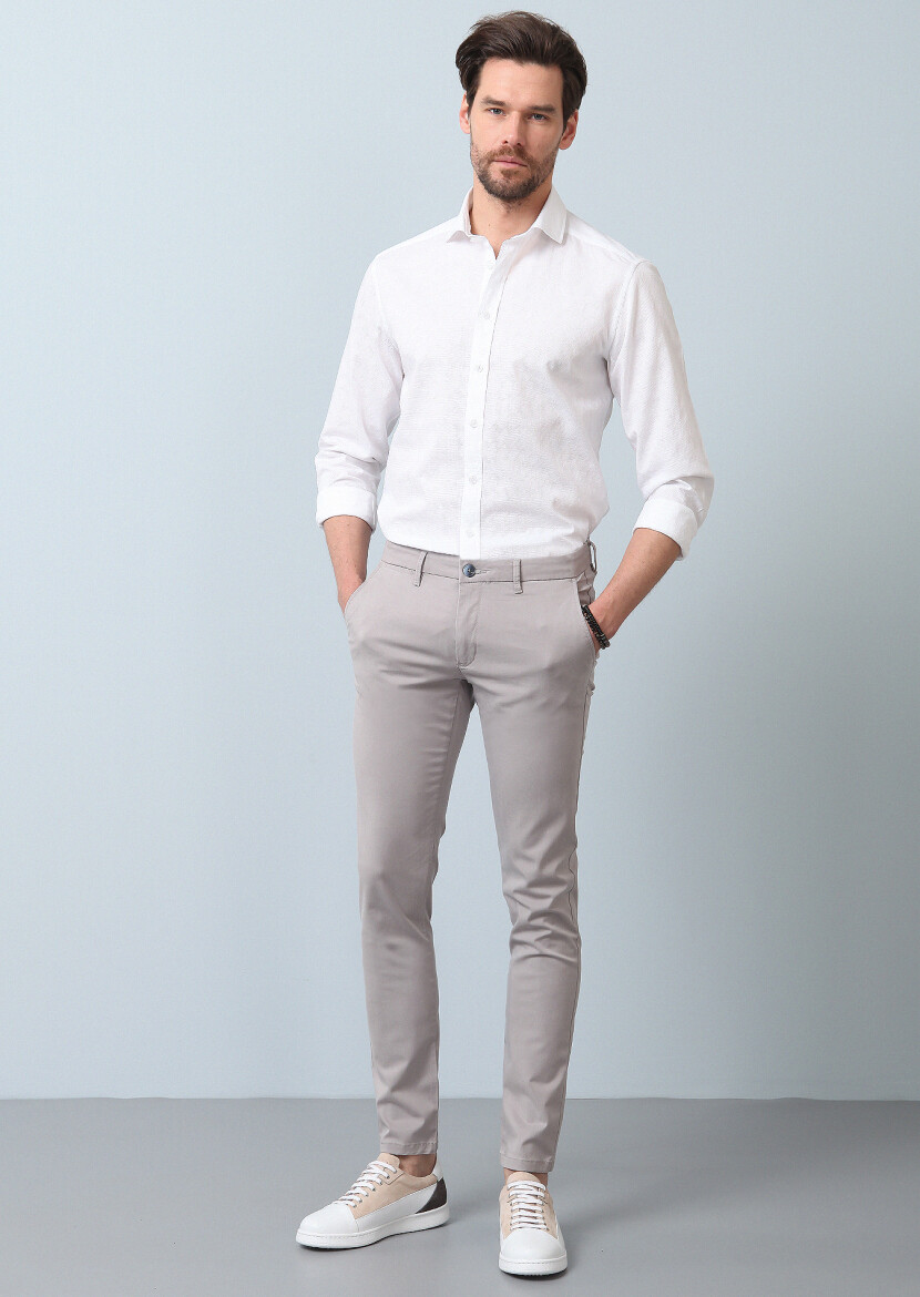 Gri Düz Dokuma Slim Fit Smart Casual Pantolon - 3