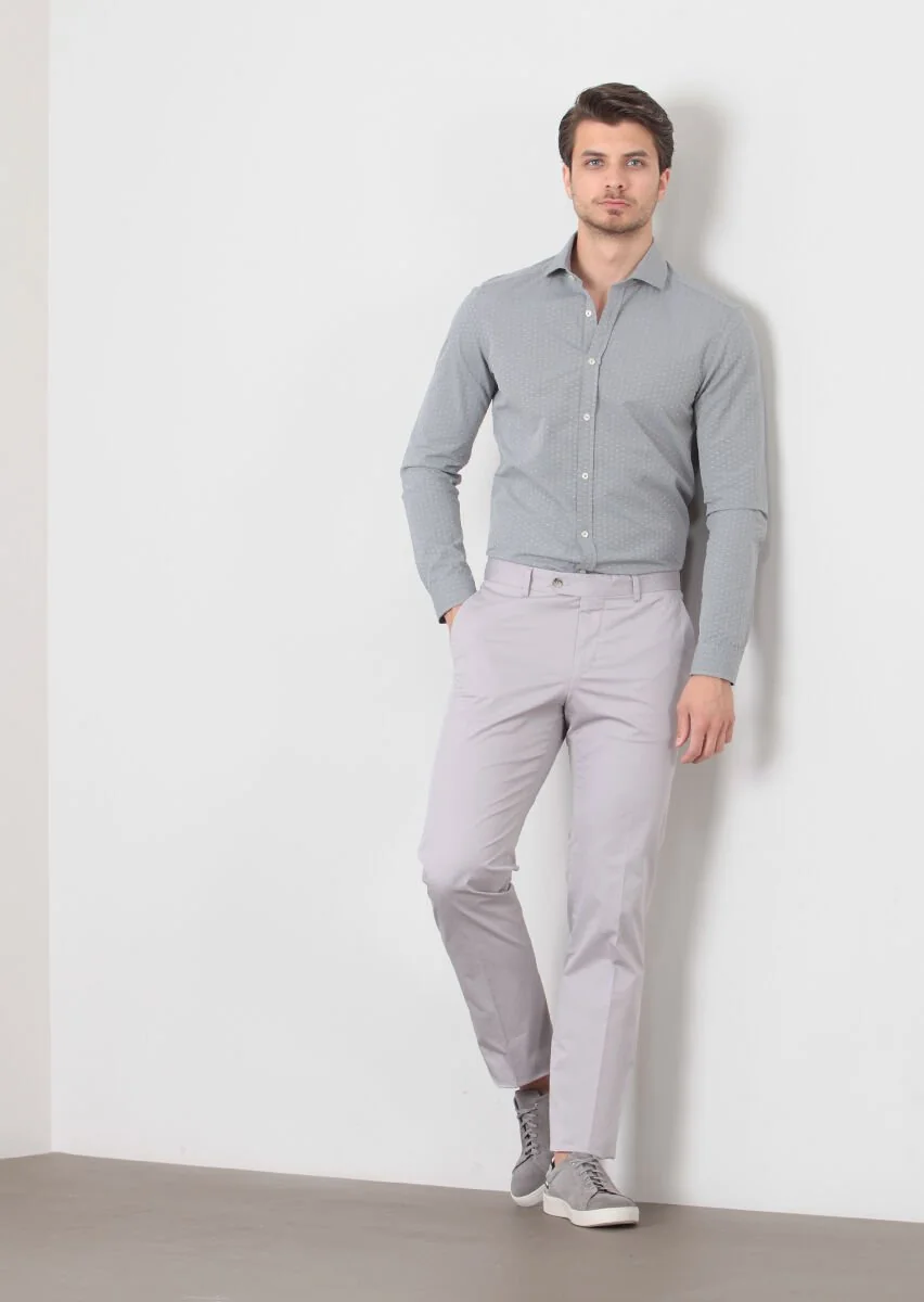 Gri Düz Kumaş Modern Fit Klasik Pamuk Karışımlı Pantolon - 2