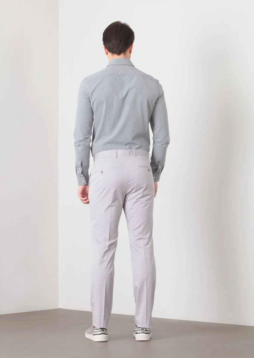 Gri Düz Kumaş Modern Fit Klasik Pamuk Karışımlı Pantolon - 4