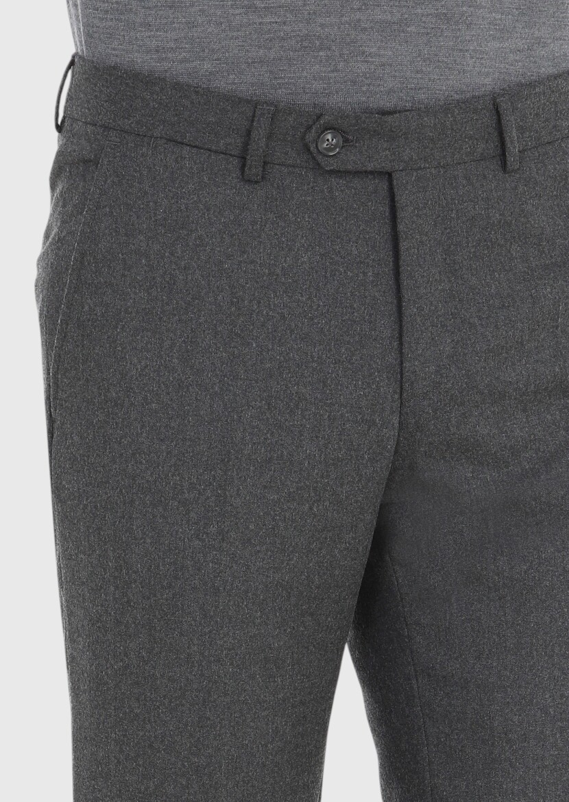 Gri Düz Kumaş Modern Fit Klasik Yün Karışımlı Pantolon - 3