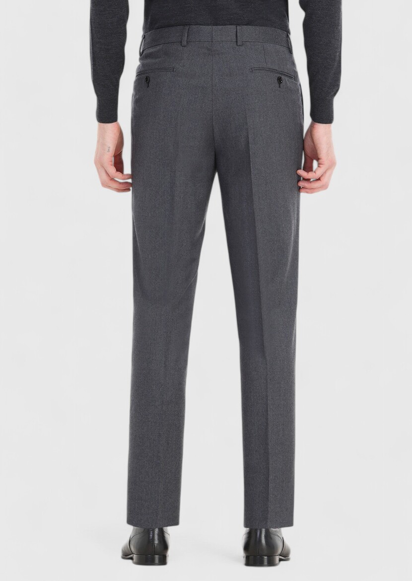 Gri Düz Kumaş Regular Fit Klasik %100 Yün Pantolon - 4