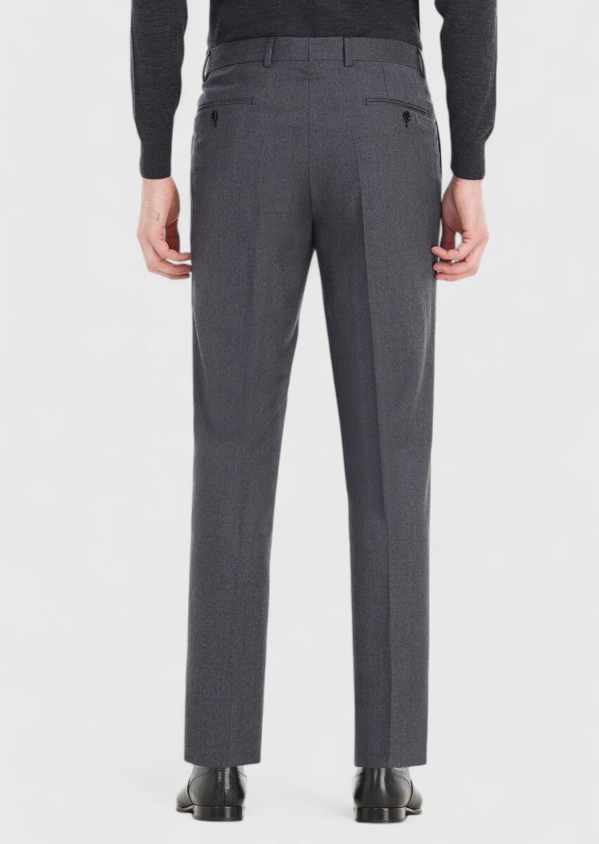 Gri Düz Kumaş Regular Fit Klasik %100 Yün Pantolon - 4