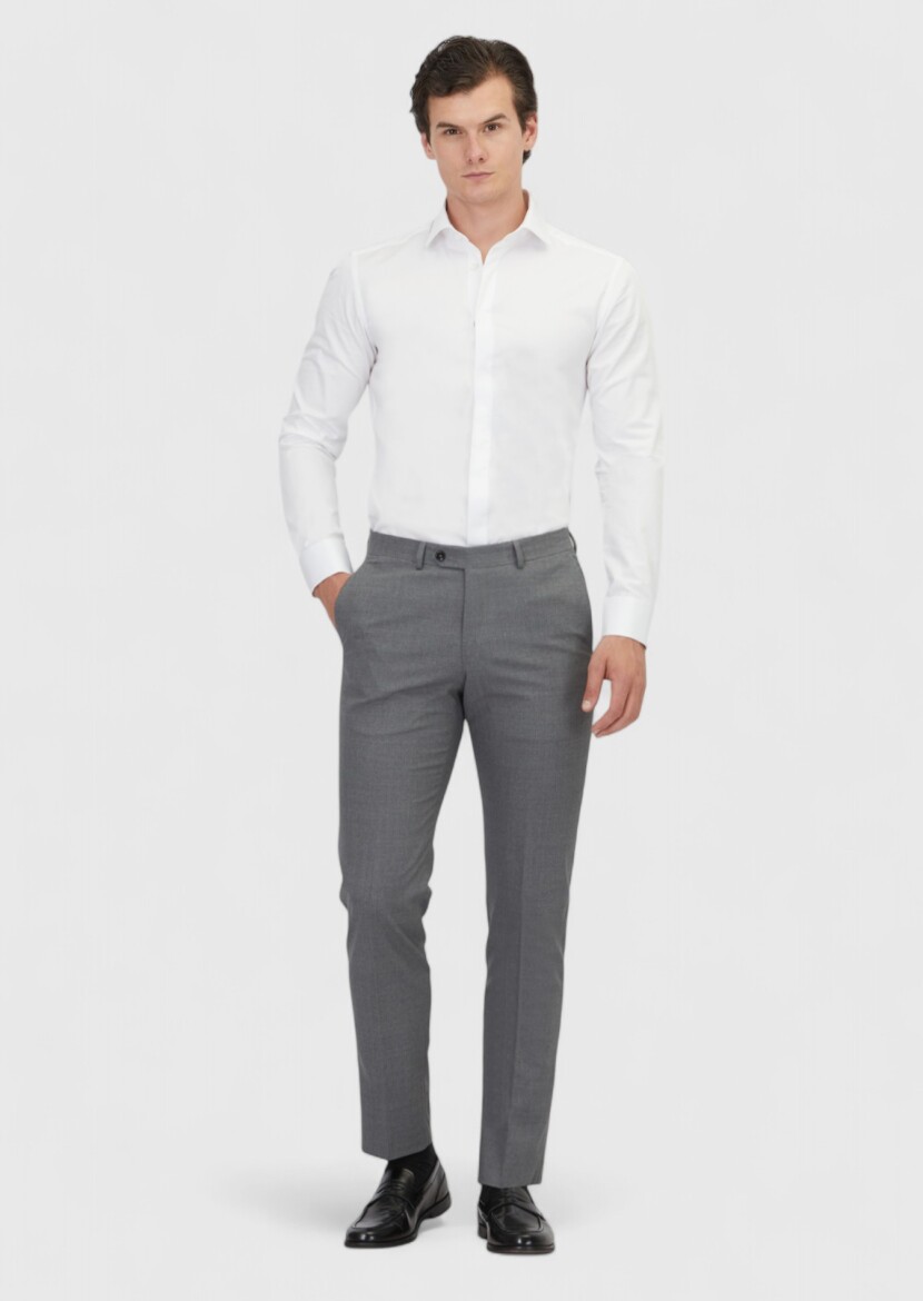 Gri Düz Kumaş Regular Fit Klasik %100 Yün Pantolon - RAMSEY