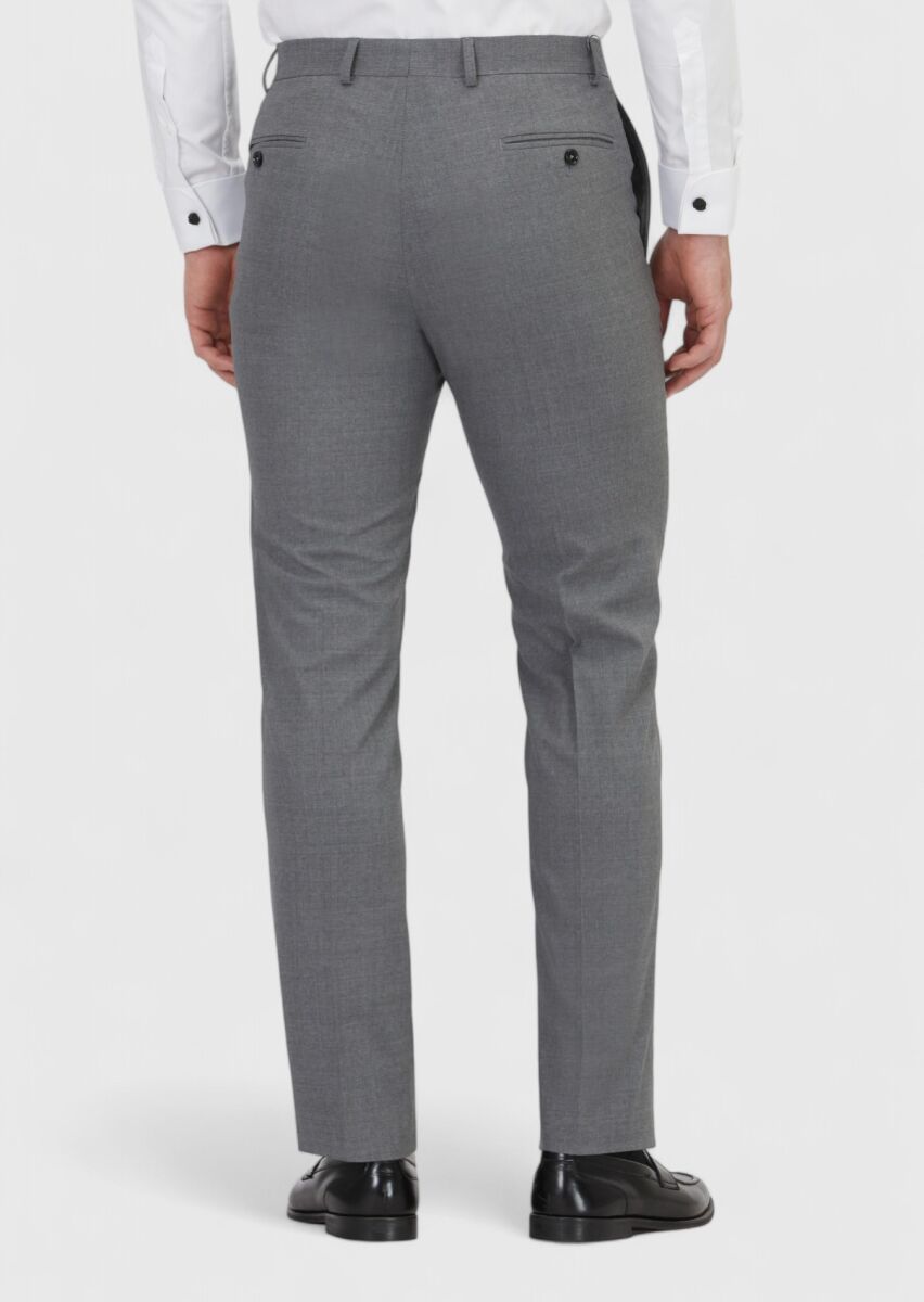 Gri Düz Kumaş Regular Fit Klasik %100 Yün Pantolon - 4