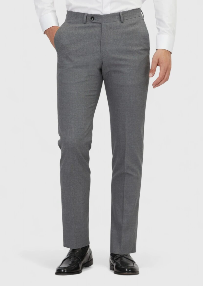 Gri Düz Kumaş Regular Fit Klasik %100 Yün Pantolon - RAMSEY