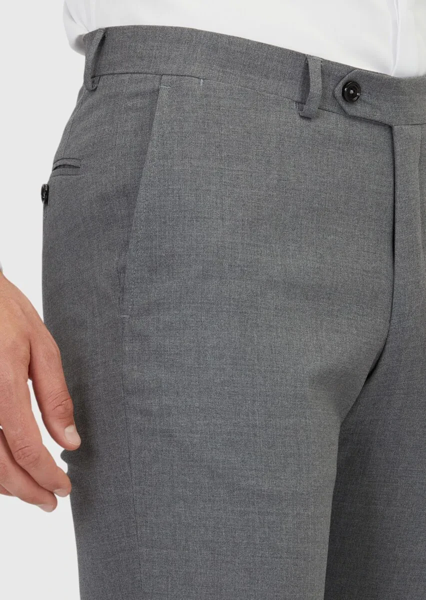 Gri Düz Kumaş Regular Fit Klasik %100 Yün Pantolon - 3